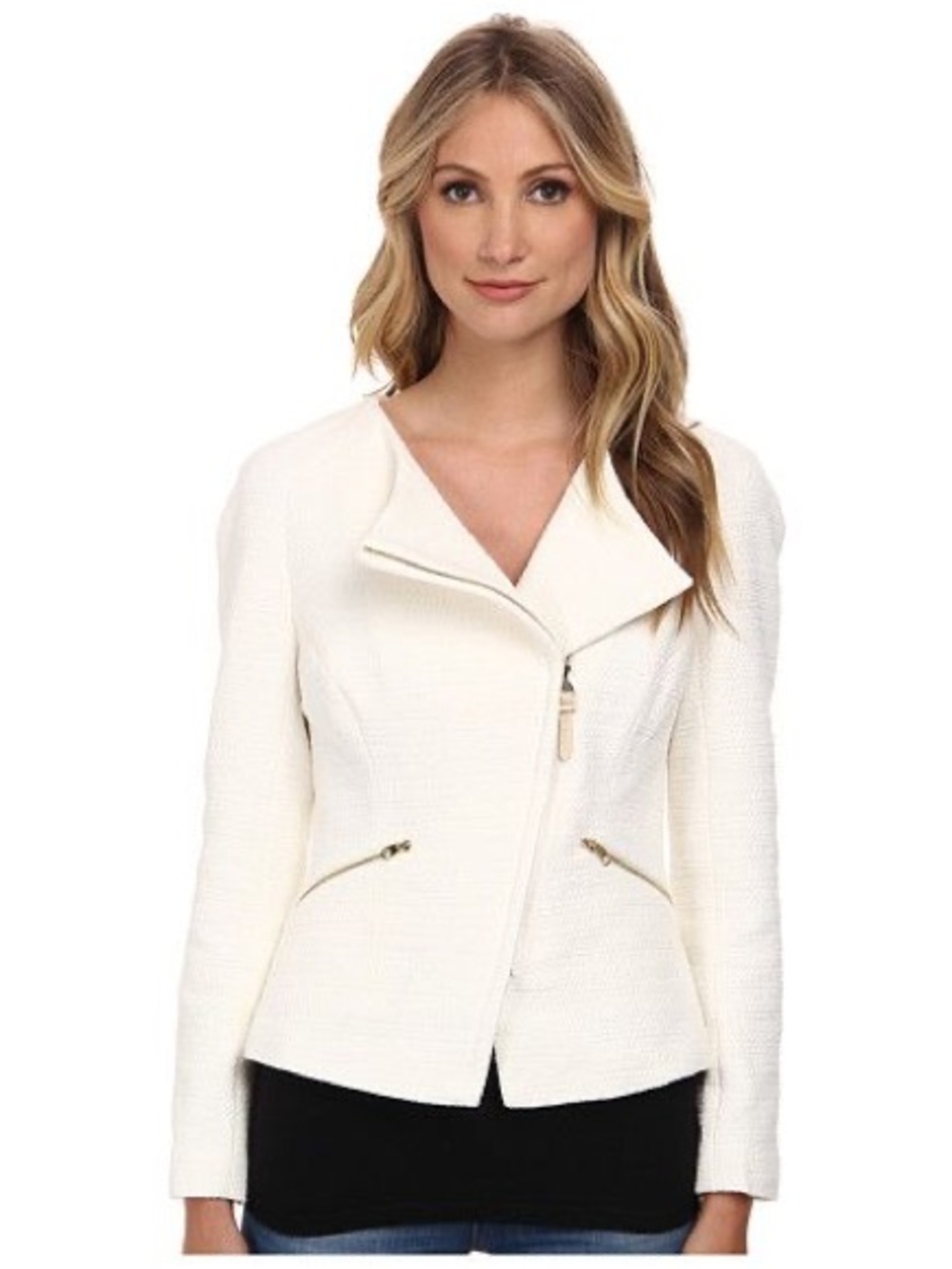 Ted Baker Ayeleen Cream Asymmetrical Zip Textured Moto Jacket